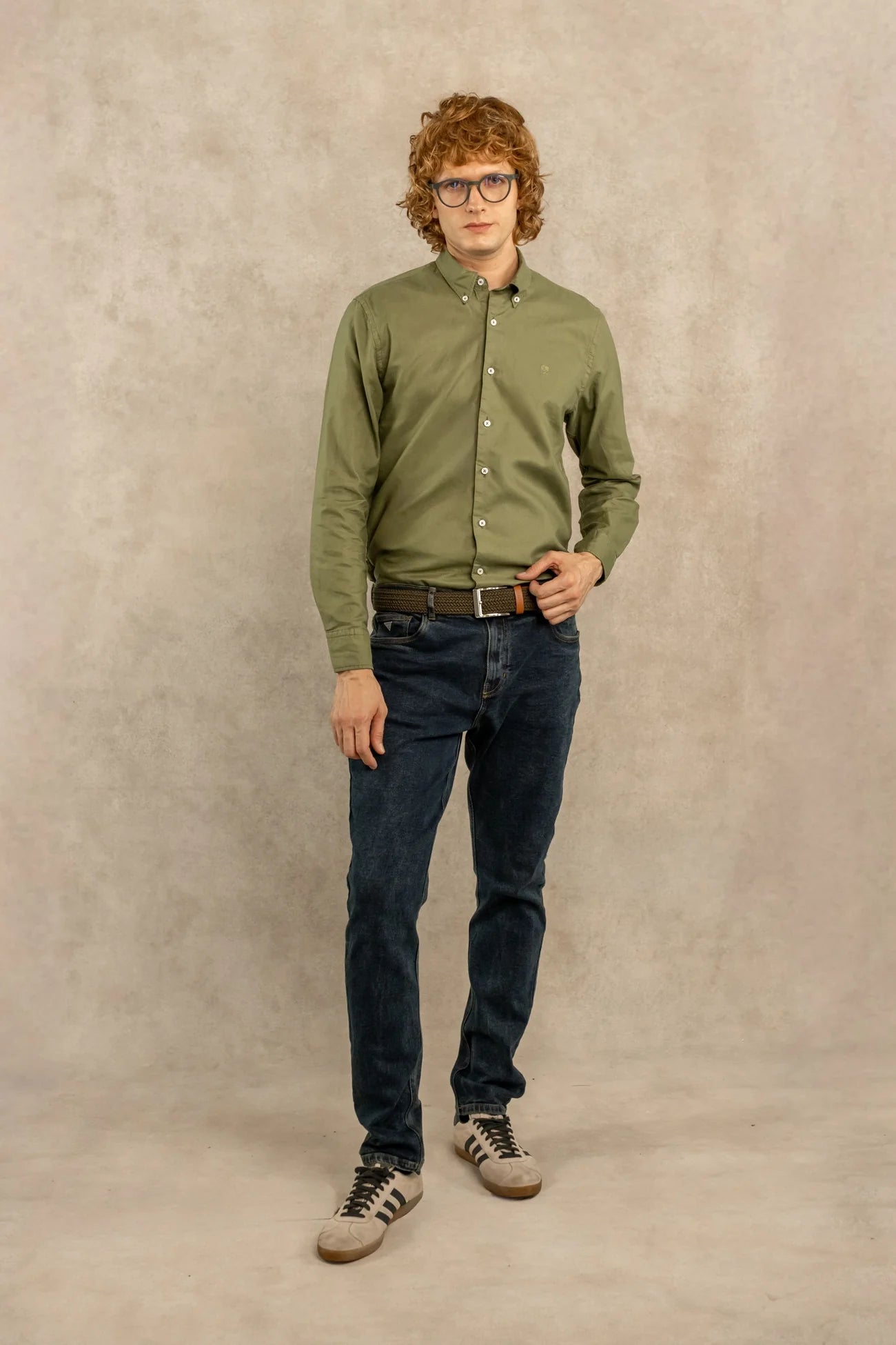 Camisa Antimanchas Oxford Verde Militar - Talla Regular