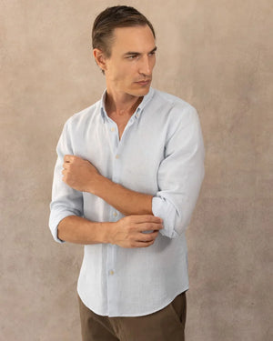 Camisa Lino Azul Capri Logo Combinado marca DANTE para hombre regular fit foto