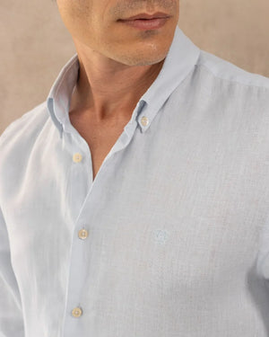 Camisa Lino Azul Capri Logo Combinado marca DANTE para hombre regular fit foto logo