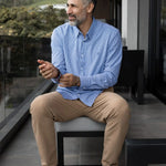 Camisa Performance rayas azul oscuro para hombre marca DANTE tallaje regular fit foto yepes