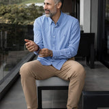 Camisa Performance rayas azul oscuro para hombre marca DANTE tallaje regular fit foto yepes