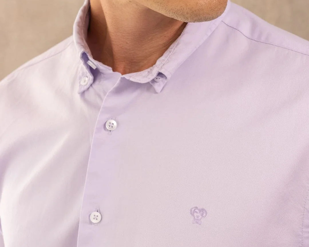 Camisa antimanchas Oxford lila marca DANTE para hombre regular fit foto  modelo