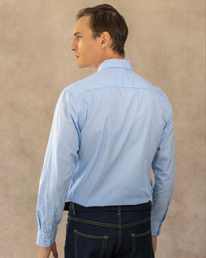 Camisa antimanchas Popelina Rayas yale marca DANTE de hombre tallaje regular fit foto espalda