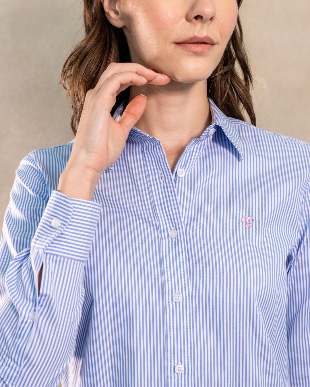 Camisa Antimanchas Oxford de Mujer Rayas Azul Yale