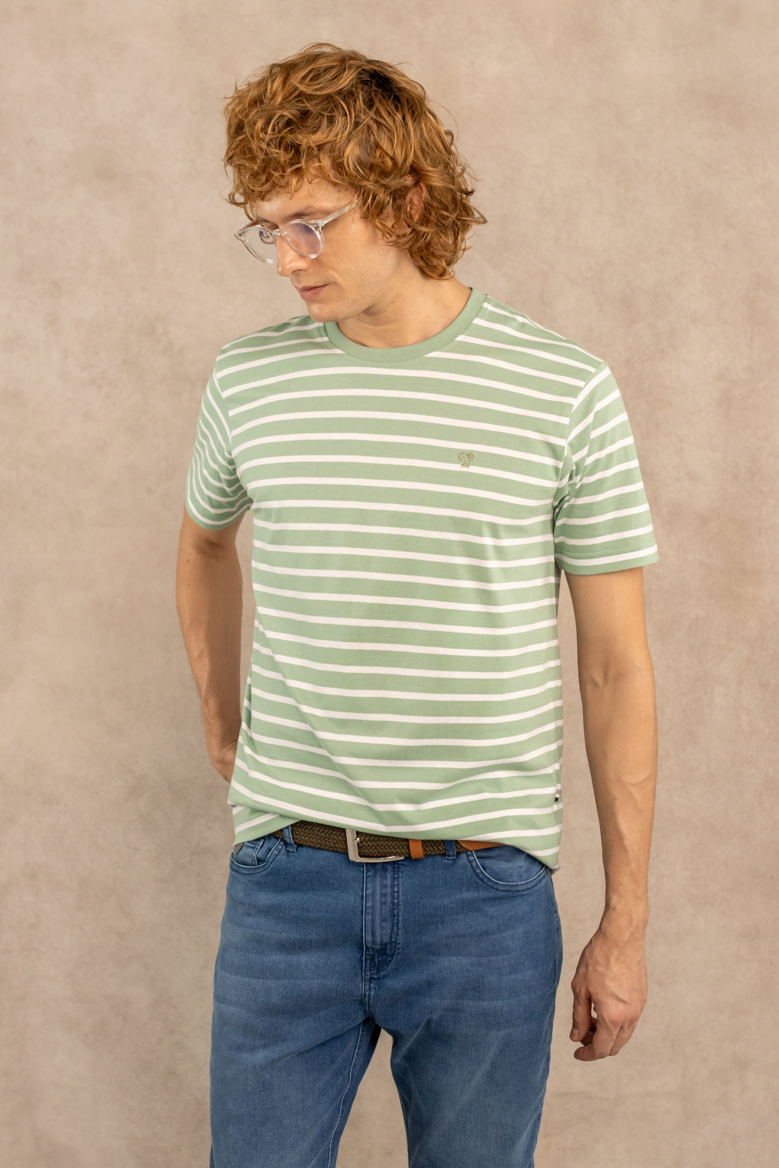 Camiseta Antimanchas Rayas Verde Sage
