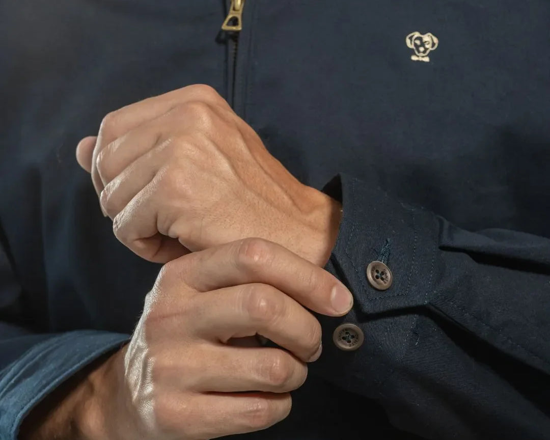 Chaqueta Antimanchas Kyoto Dark Blue para hombre marca DANTE foto mangas