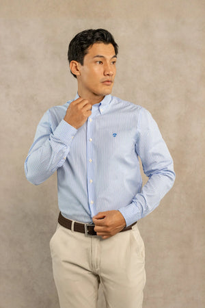 Camisa Antimanchas Popelina Rayas Azul Yale