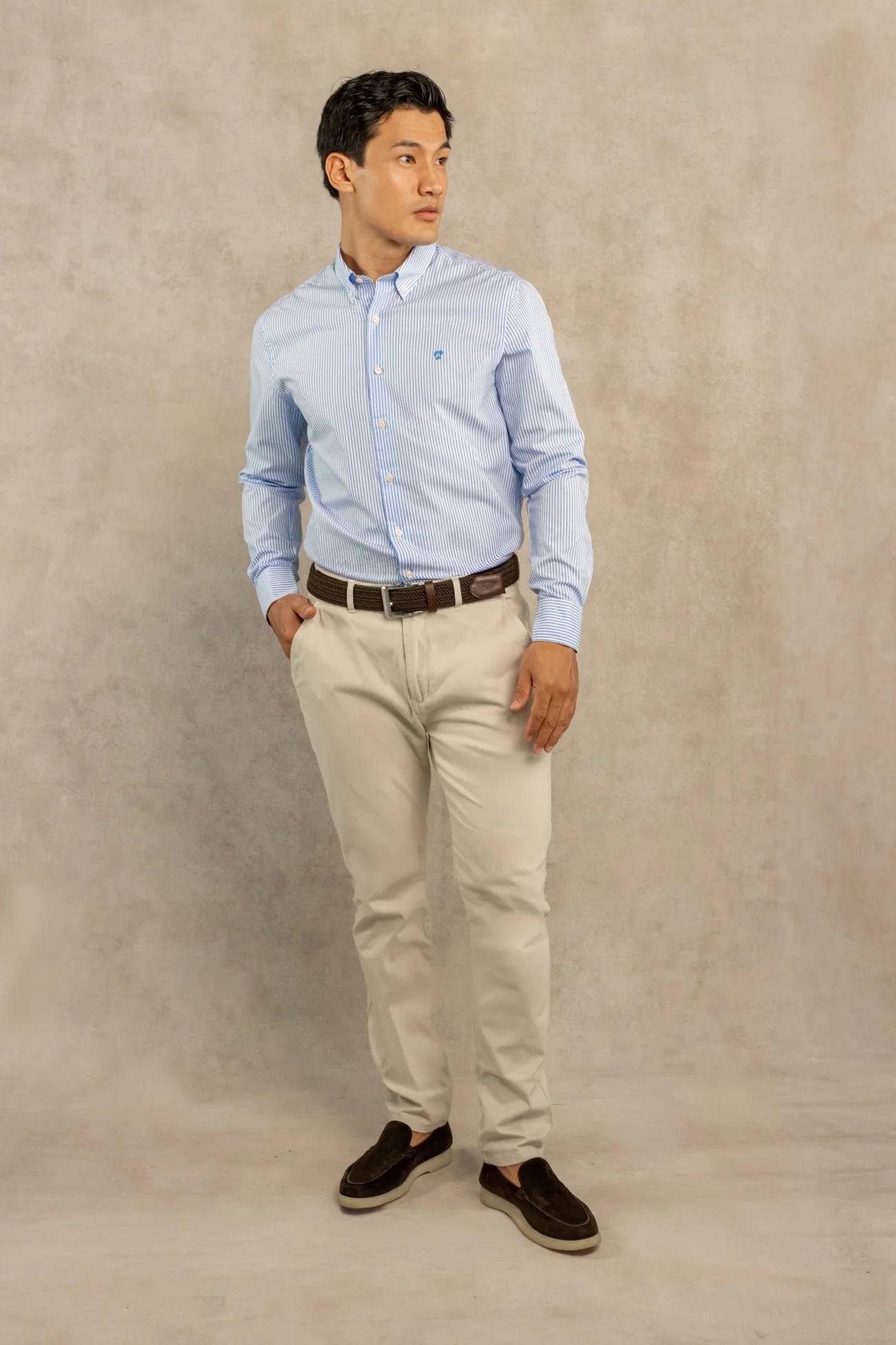 Camisa Antimanchas Popelina Rayas Azul Yale