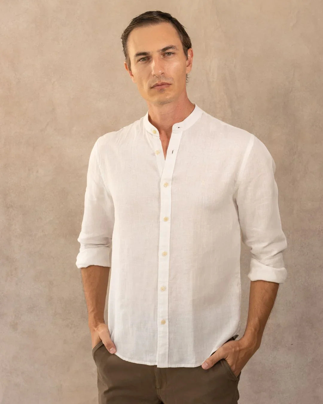 Camisa Lino Cuello Ner  Blanco