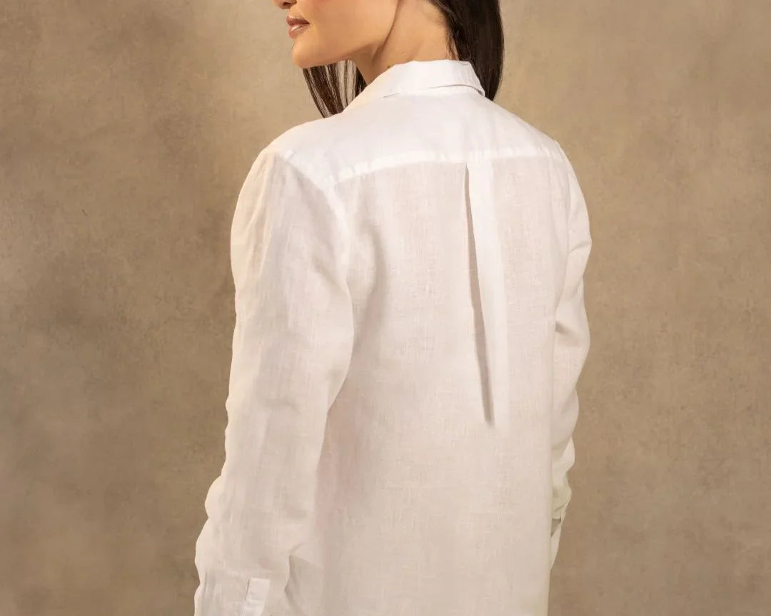 Camisa Lino blanco marca DANTE para hombre regular fit foto espalda