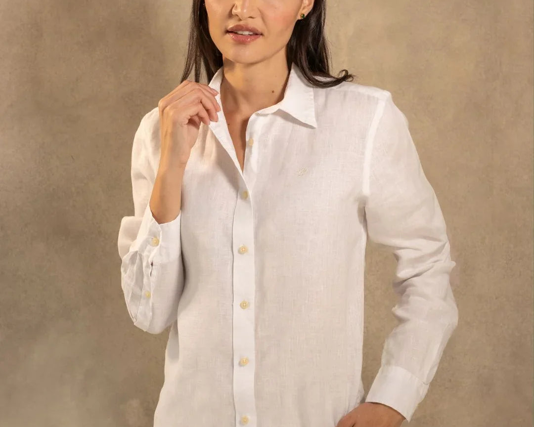 Camisa Lino blanco marca DANTE para hombre regular fit foto modelo