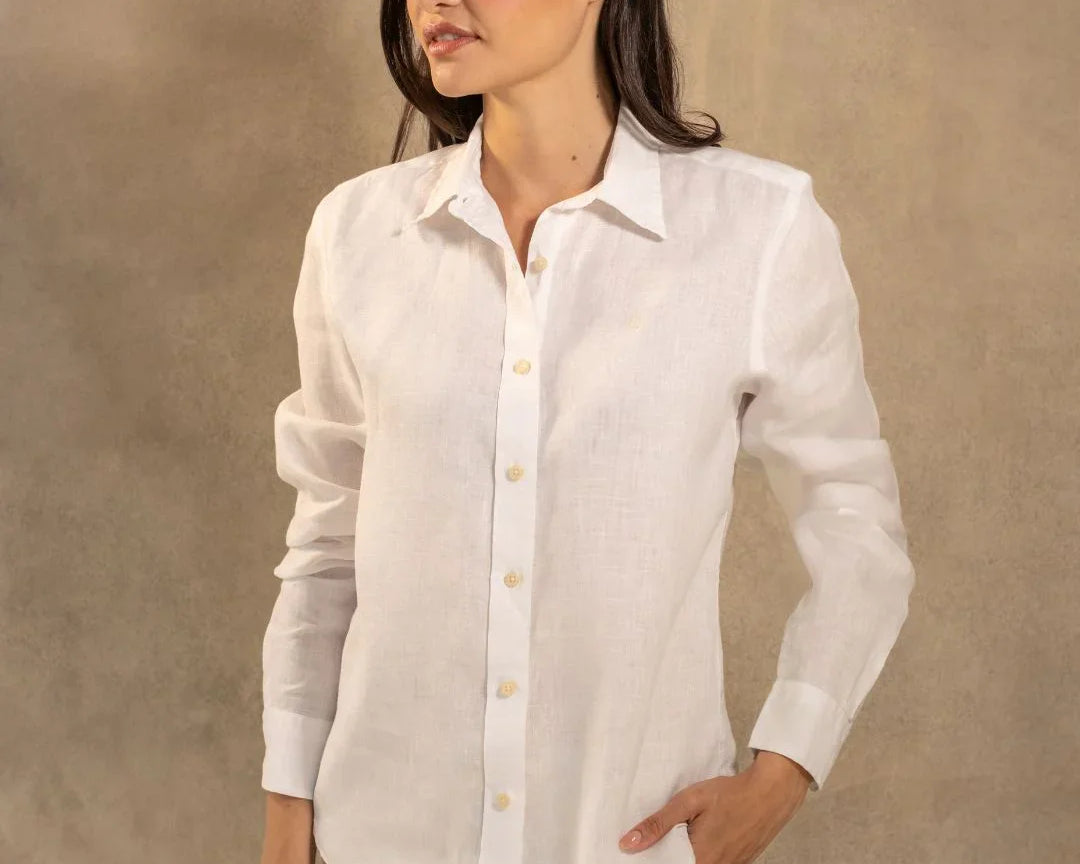 Camisa Lino blanco marca DANTE para hombre regular fit foto modelo1