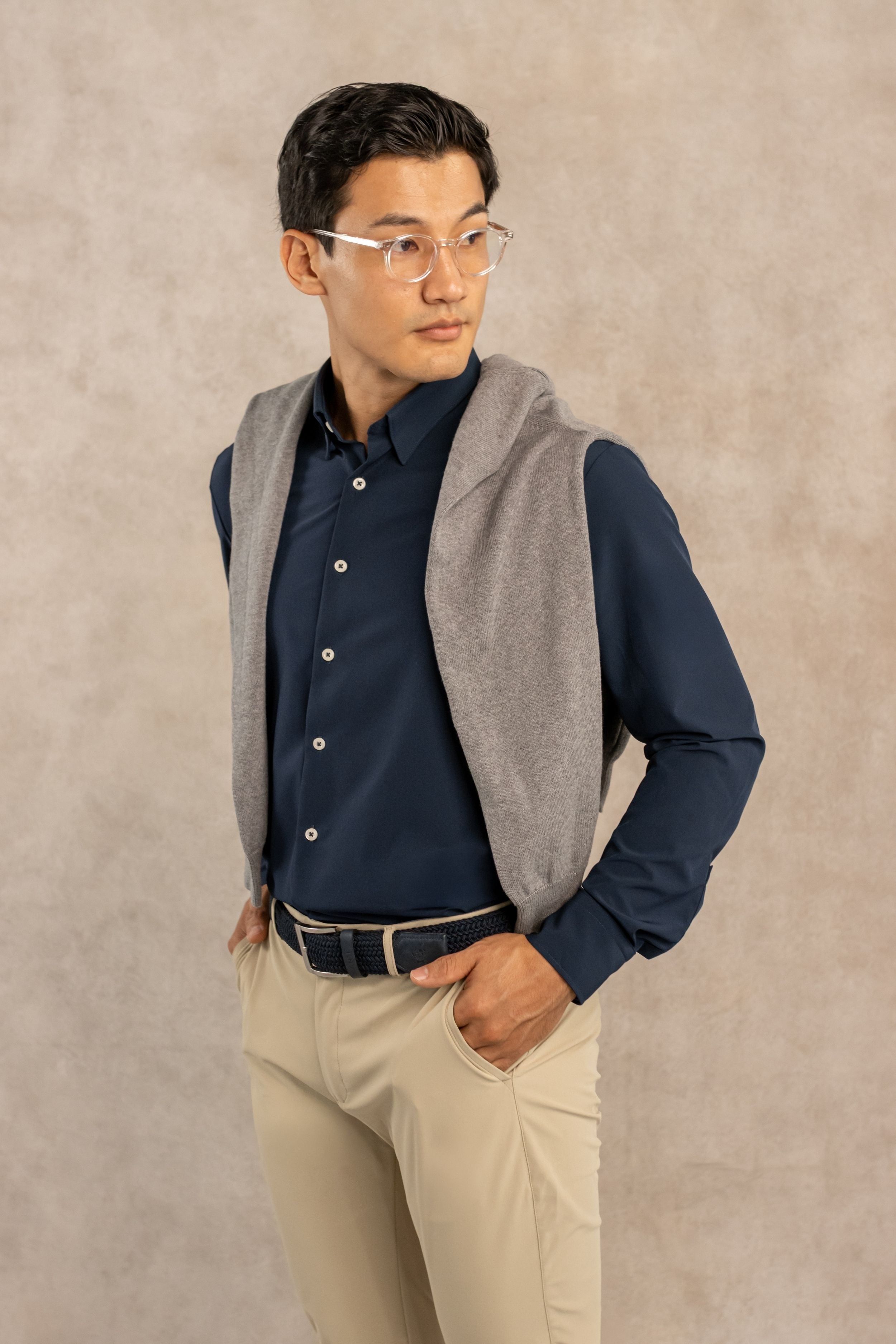 Camisa Performance Antiarrugas Azul Oscuro