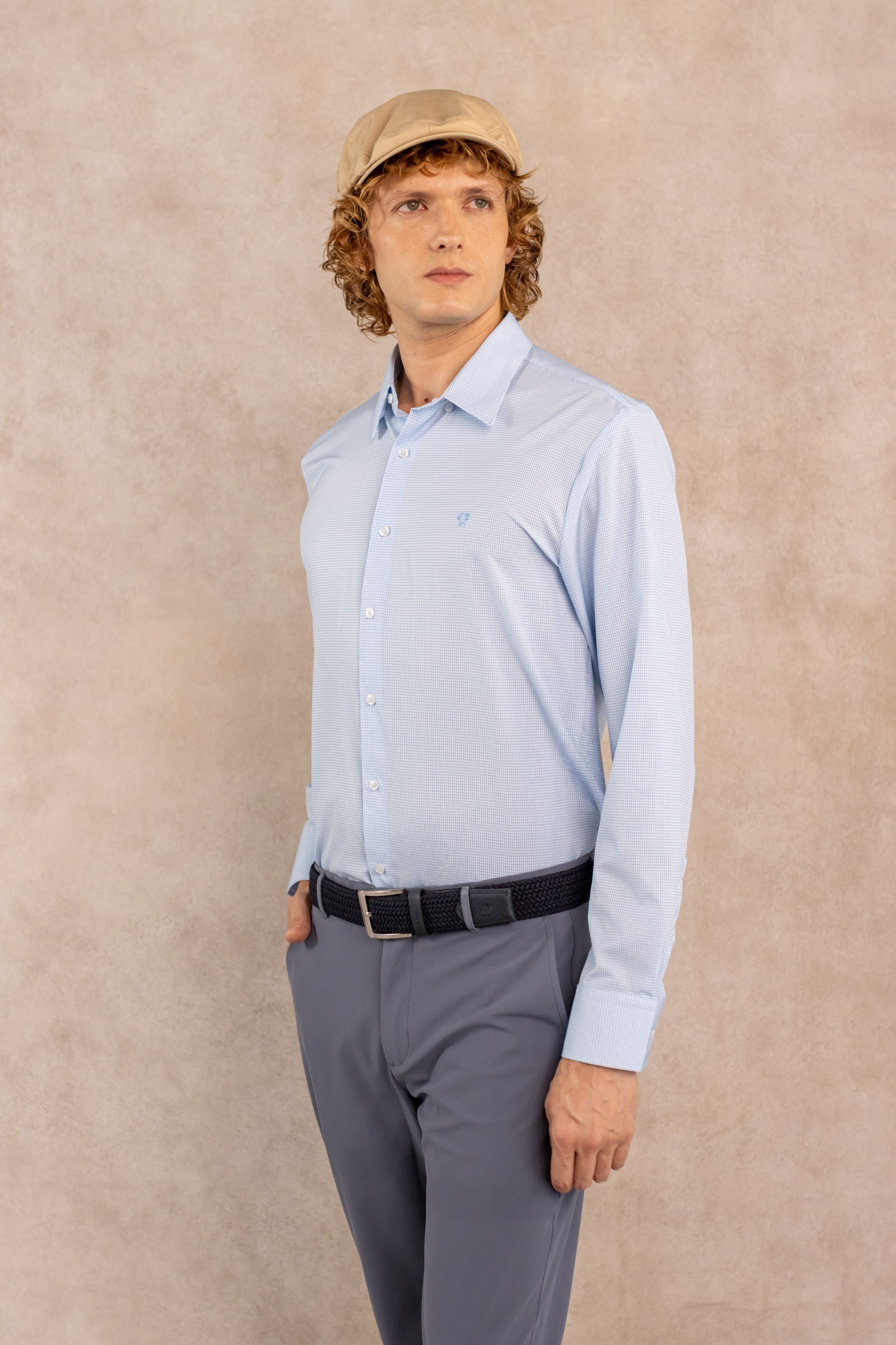 Camisa Performance Antiarrugas Cuadros Textura Azul claro