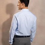 Camisa Performance cuadros azul claro antiarrugas para hombre marca DANTE tallaje regular fit foto espaldas