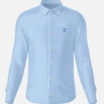 Camisa Performance cuadros azul claro antiarrugas para hombre marca DANTE tallaje regular fit foto mockup