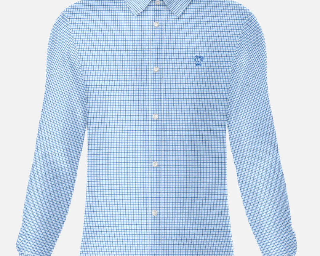 Camisa Performance cuadros azul claro antiarrugas para hombre marca DANTE tallaje regular fit foto mockup
