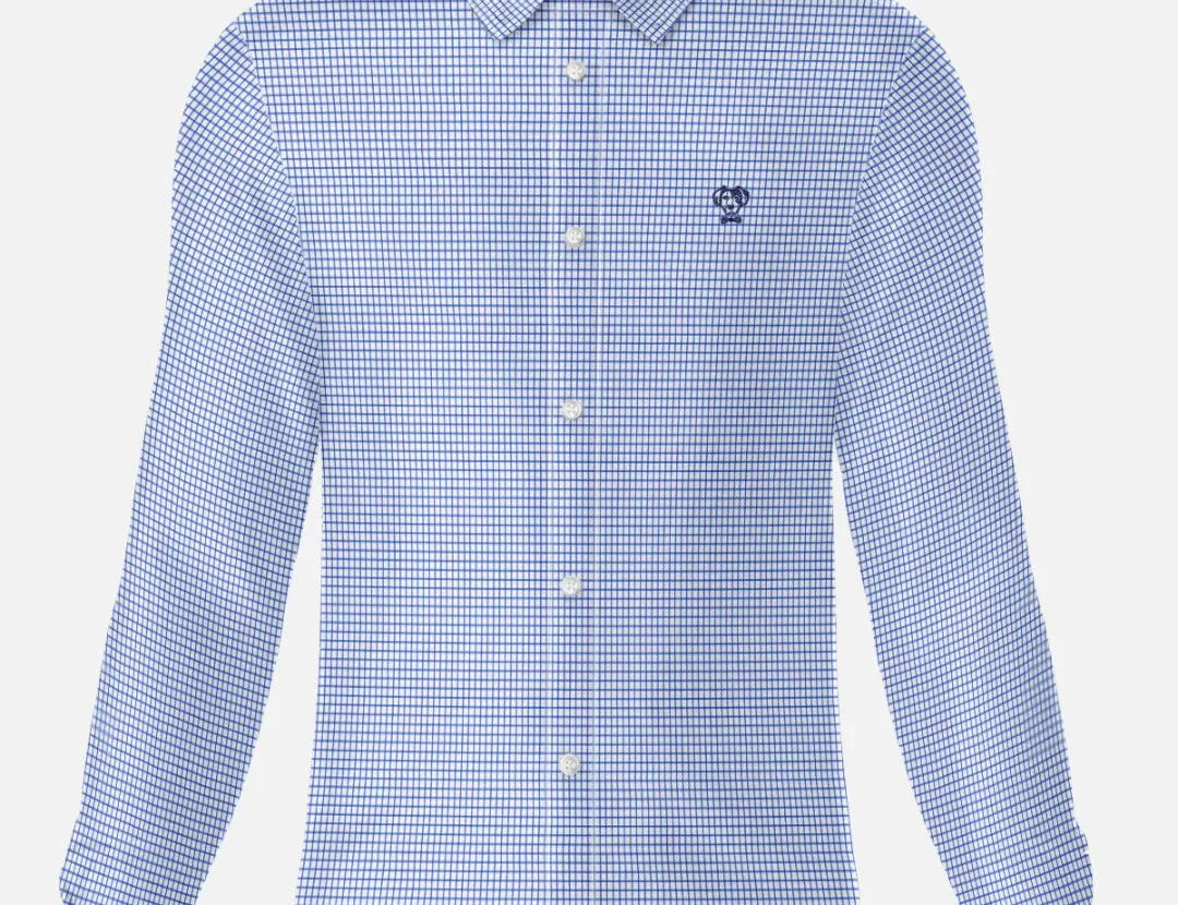 Camisa Performance cuadros azul oscuro antiarrugas para hombre marca DANTE tallaje regular fit foto mockup