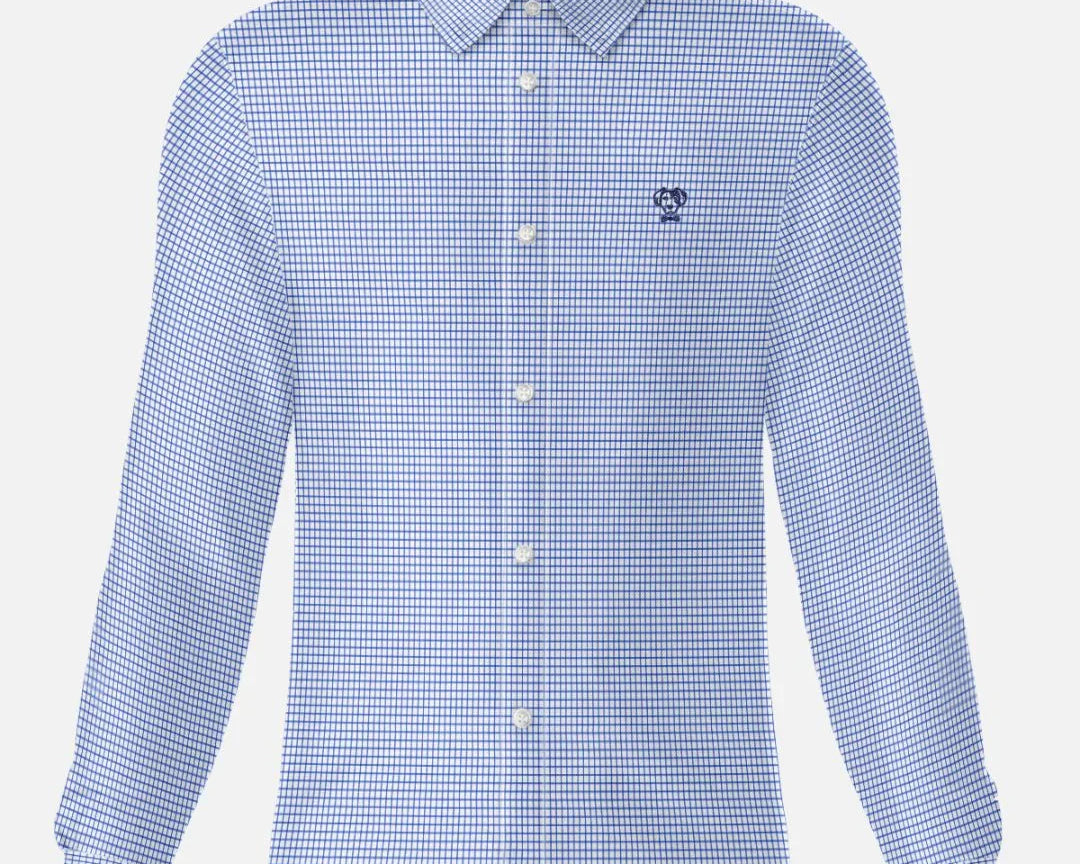 Camisa Performance cuadros azul oscuro antiarrugas para hombre marca DANTE tallaje regular fit foto mockup