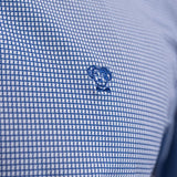 Camisa Performance cuadros azul oscuro antiarrugas para hombre marca DANTE tallaje regular fit foto tela