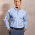 Camisa Performance rayas azul claro antiarrugas para hombre marca DANTE tallaje regular fit foto modelo2