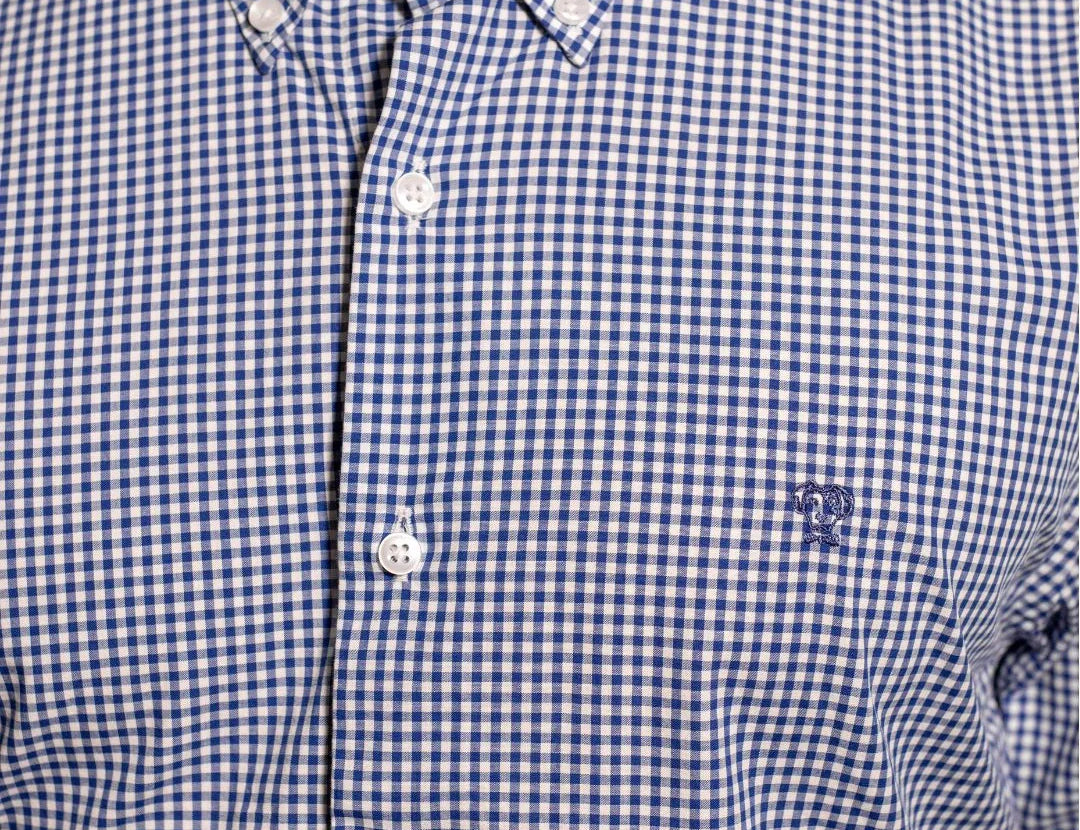 Camisa antimanchas Popelina Cuadros Azul Oscuro Berna para hombre marca DANTE tallaje regular fit foto logo