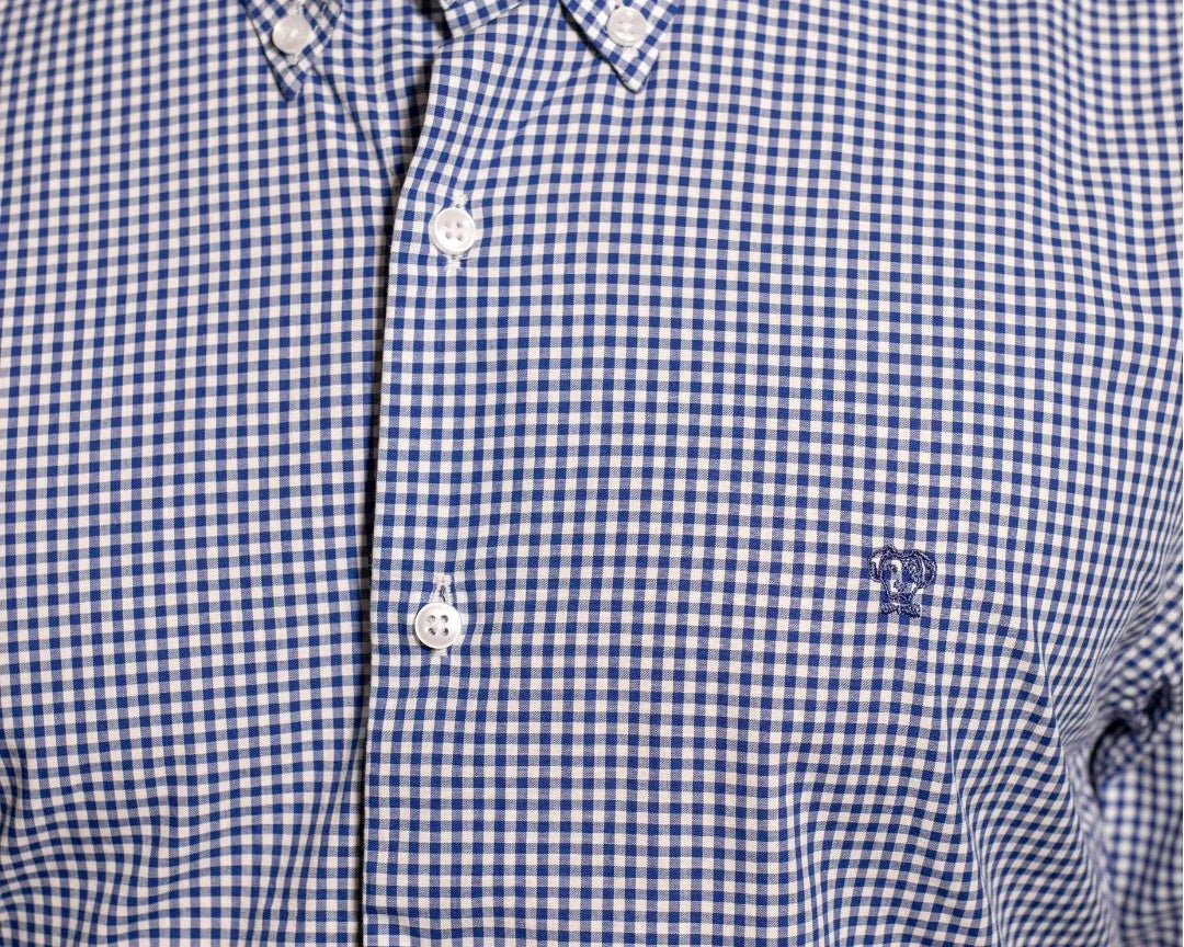 Camisa antimanchas Popelina Cuadros Azul Oscuro Berna para hombre marca DANTE tallaje regular fit foto logo