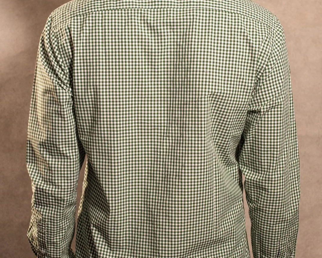 Camisa antimanchas Popelina Cuadros Verde Oscuro Lugano para hombre marca DANTE tallaje regular fit foto espalda