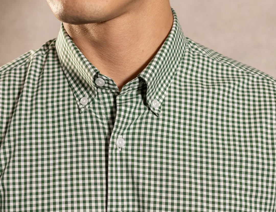 Camisa antimanchas Popelina Cuadros Verde Oscuro Lugano para hombre marca DANTE tallaje regular fit foto logo