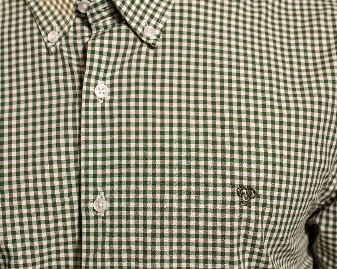Camisa antimanchas Popelina Cuadros Verde Oscuro Lugano para hombre marca DANTE tallaje regular fit foto logo close