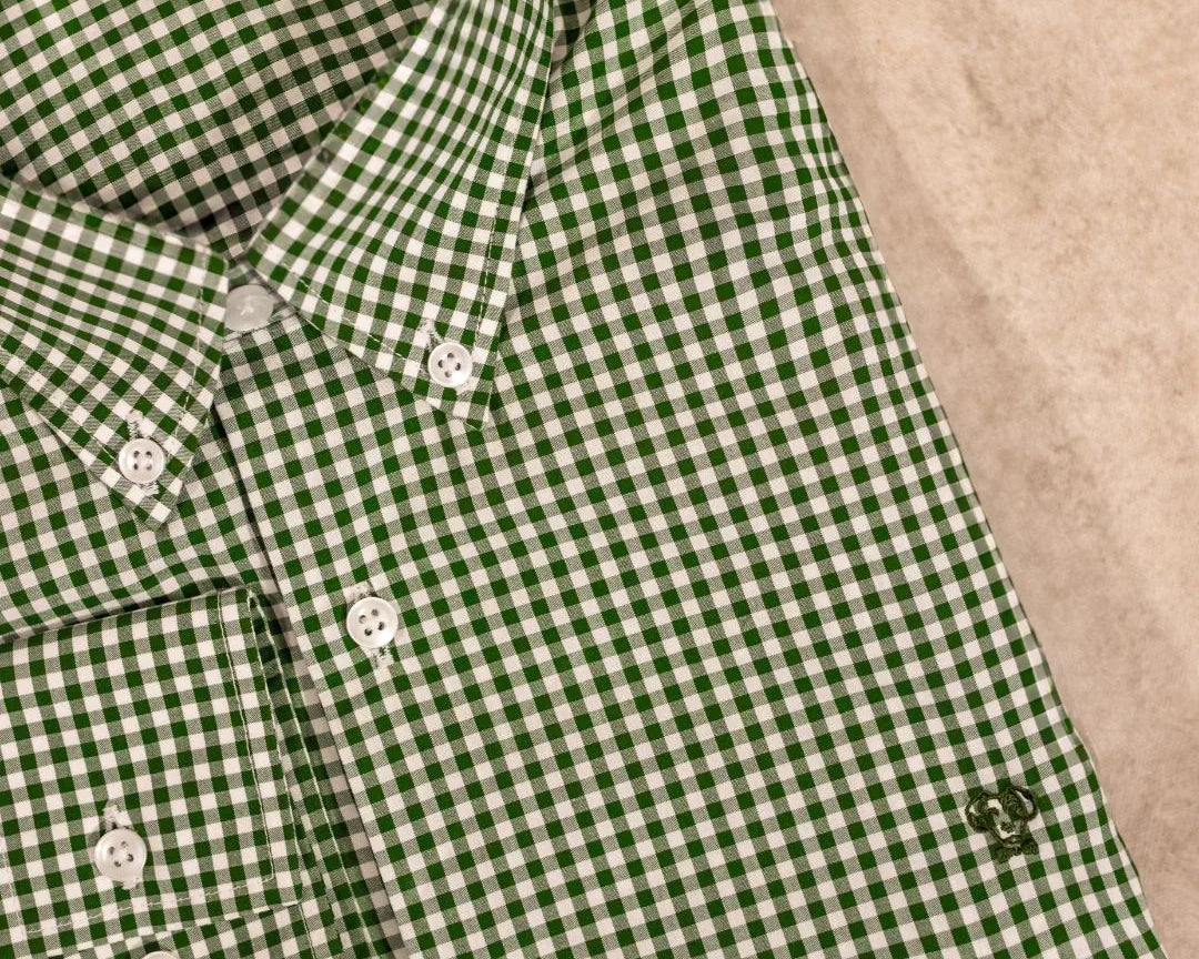 Camisa antimanchas Popelina Cuadros Verde Oscuro Lugano para hombre marca DANTE tallaje regular fit foto producto 
