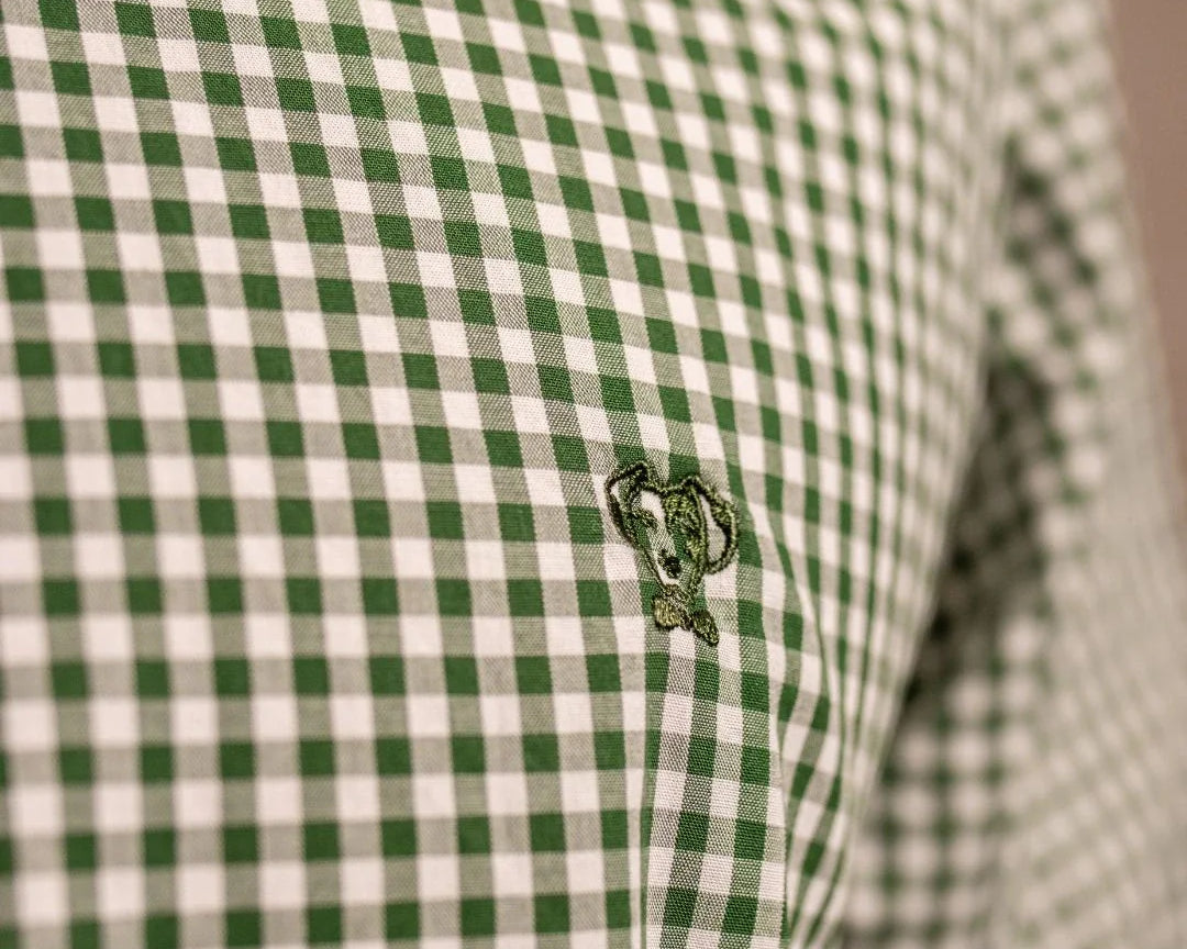 Camisa antimanchas Popelina Cuadros Verde Oscuro Lugano para hombre marca DANTE tallaje regular fit foto tela close
