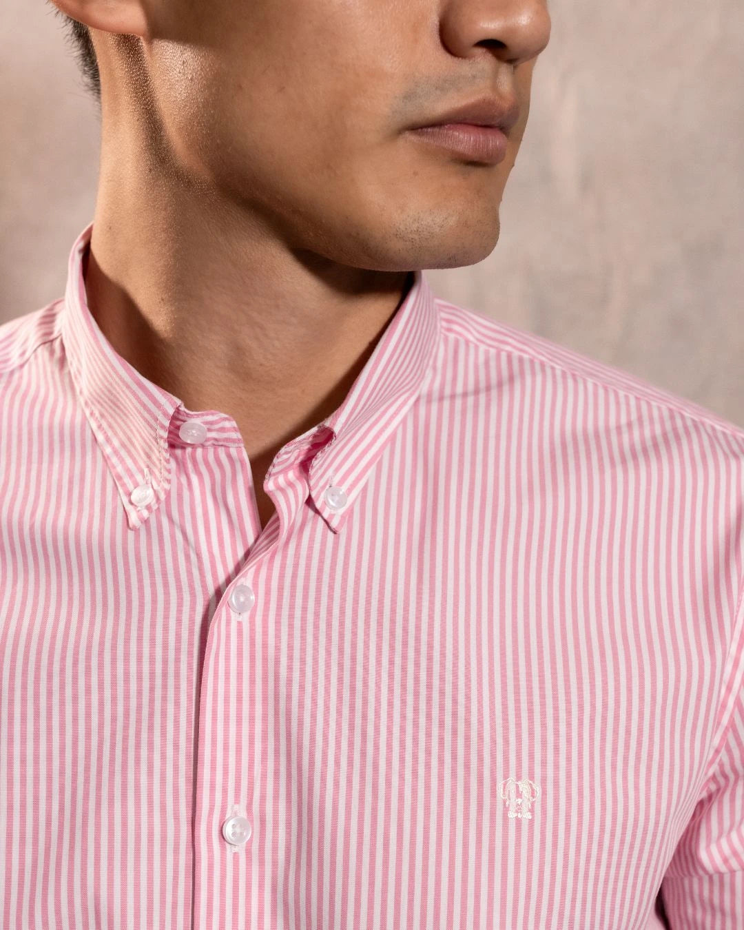 Camisa Antimanchas Popelina Rayas Rosadas Logo Combinado