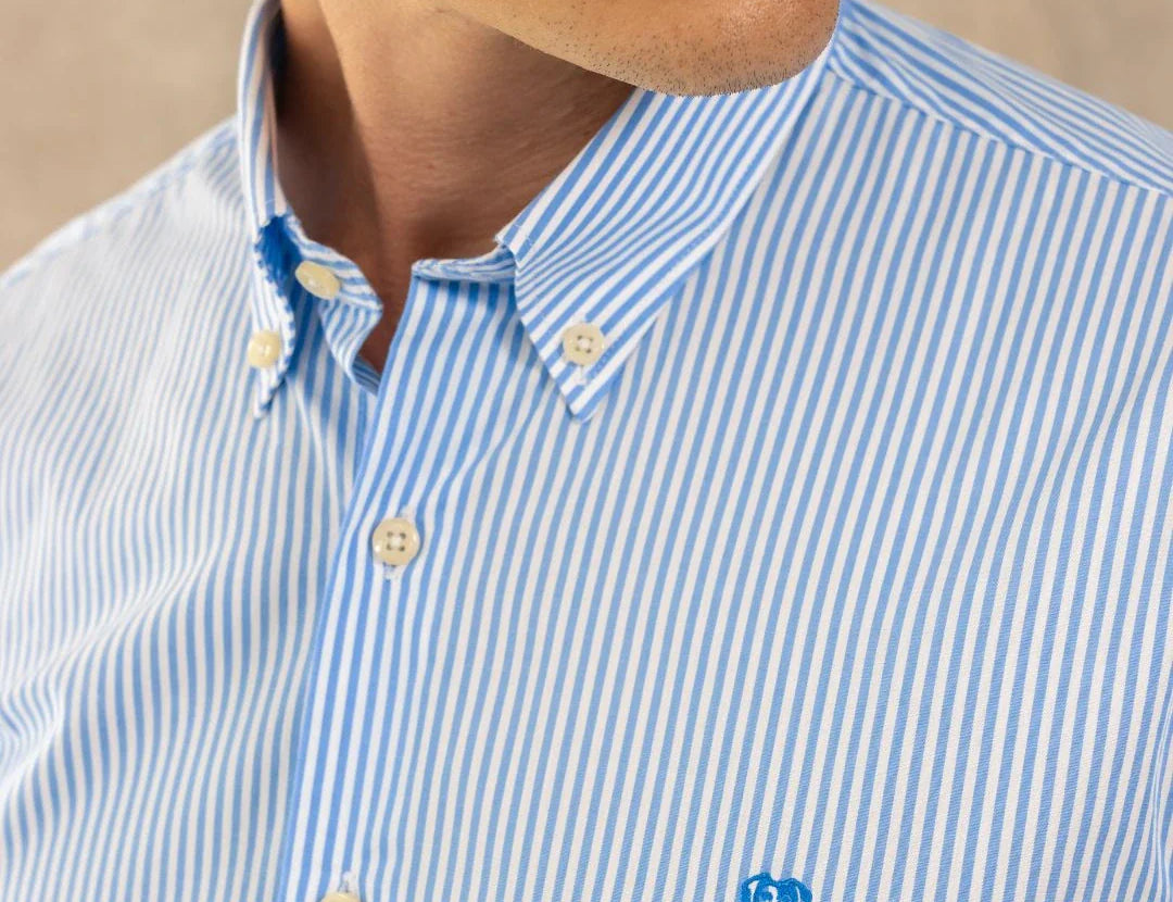 Camisa antimanchas Popelina Rayas yale marca DANTE de hombre tallaje regular fit foto logo