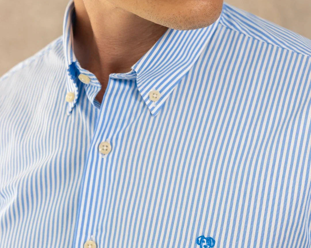 Camisa antimanchas Popelina Rayas yale marca DANTE de hombre tallaje regular fit foto logo