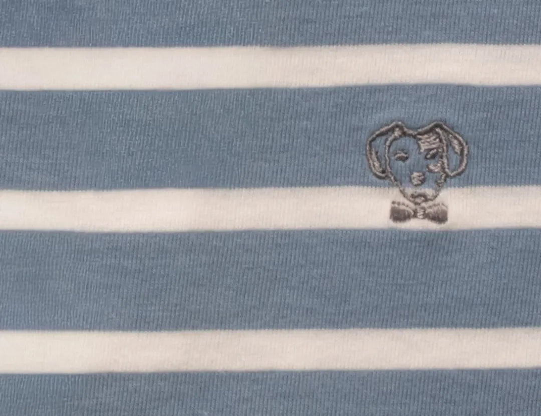 Camiseta antimanchas Rayas Azul Stone mujer marca DANTE tallaje relaxed fit foto logo