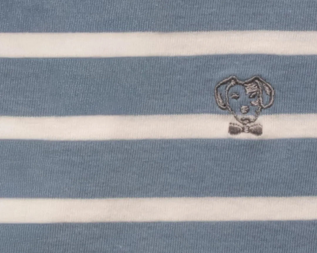 Camiseta antimanchas Rayas Azul Stone mujer marca DANTE tallaje relaxed fit foto logo