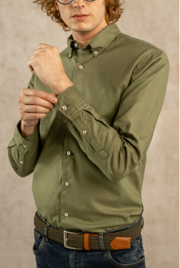 Camisa Antimanchas Oxford Verde Militar - Talla Regular
