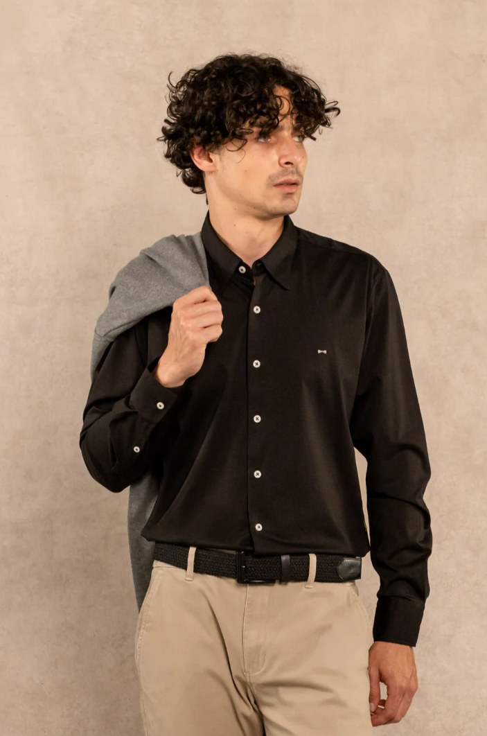 Camisa Antimanchas Popelina Negra - Talla Regular