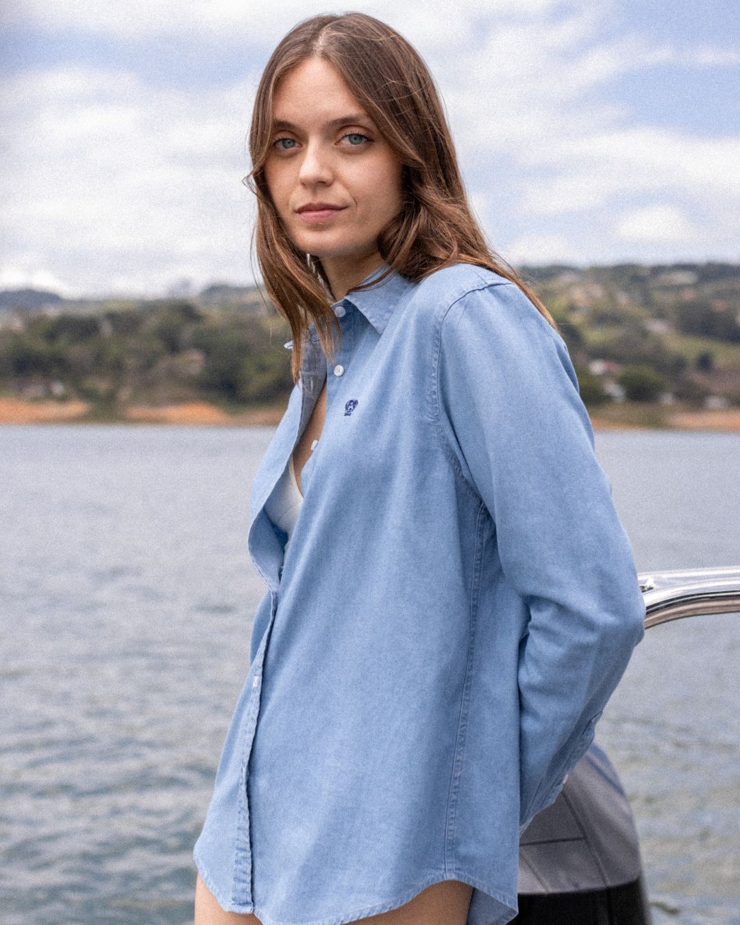 Camisa Denim Antimanchas de Mujer Azul Sky